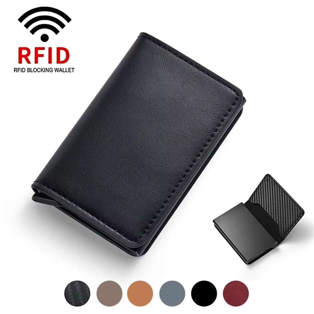 Rfid Aluminum Men Wallet Card Holder Purse Carbon Fiber Men Business Slim Thin Smart Wallet Credit Cardholder Case Note Holder