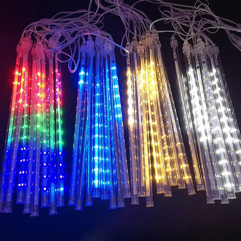 Outdoor Meteor Shower Christmas Lights 10 Tubes 192 Led Hanging String Lights for Garden Tree Holiday Party Decoation Lamp