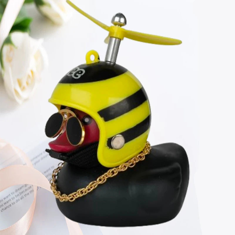 Car Duck with Helmet Broken Wind Pendant Small Yellow Duck Road Bike Motor Helmet Riding Cycling Accessories without Lights