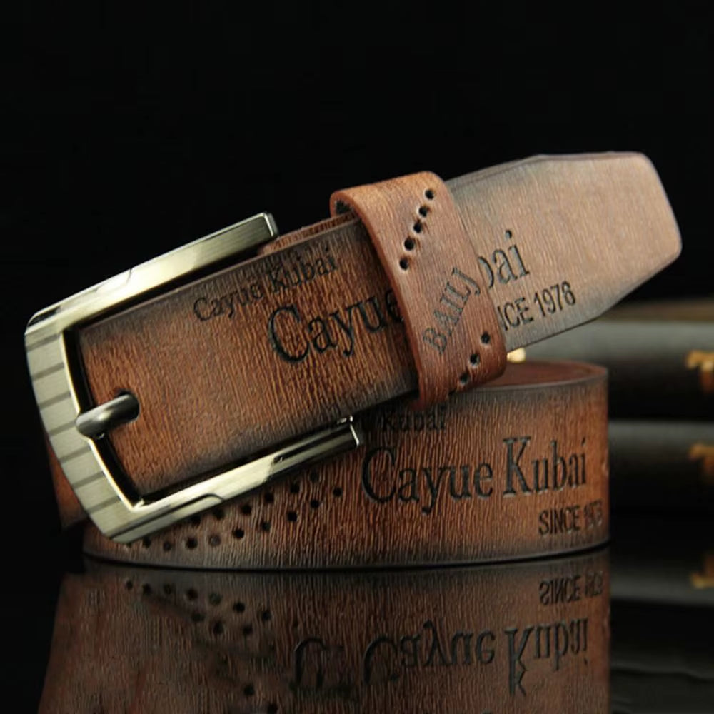 Men'S Leather Belt Letter Print Luxury Classic Buckle Business Cowboy Vintage Waistband Alloy Belts