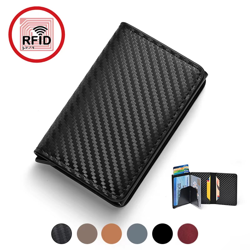 Rfid Aluminum Men Wallet Card Holder Purse Carbon Fiber Men Business Slim Thin Smart Wallet Credit Cardholder Case Note Holder