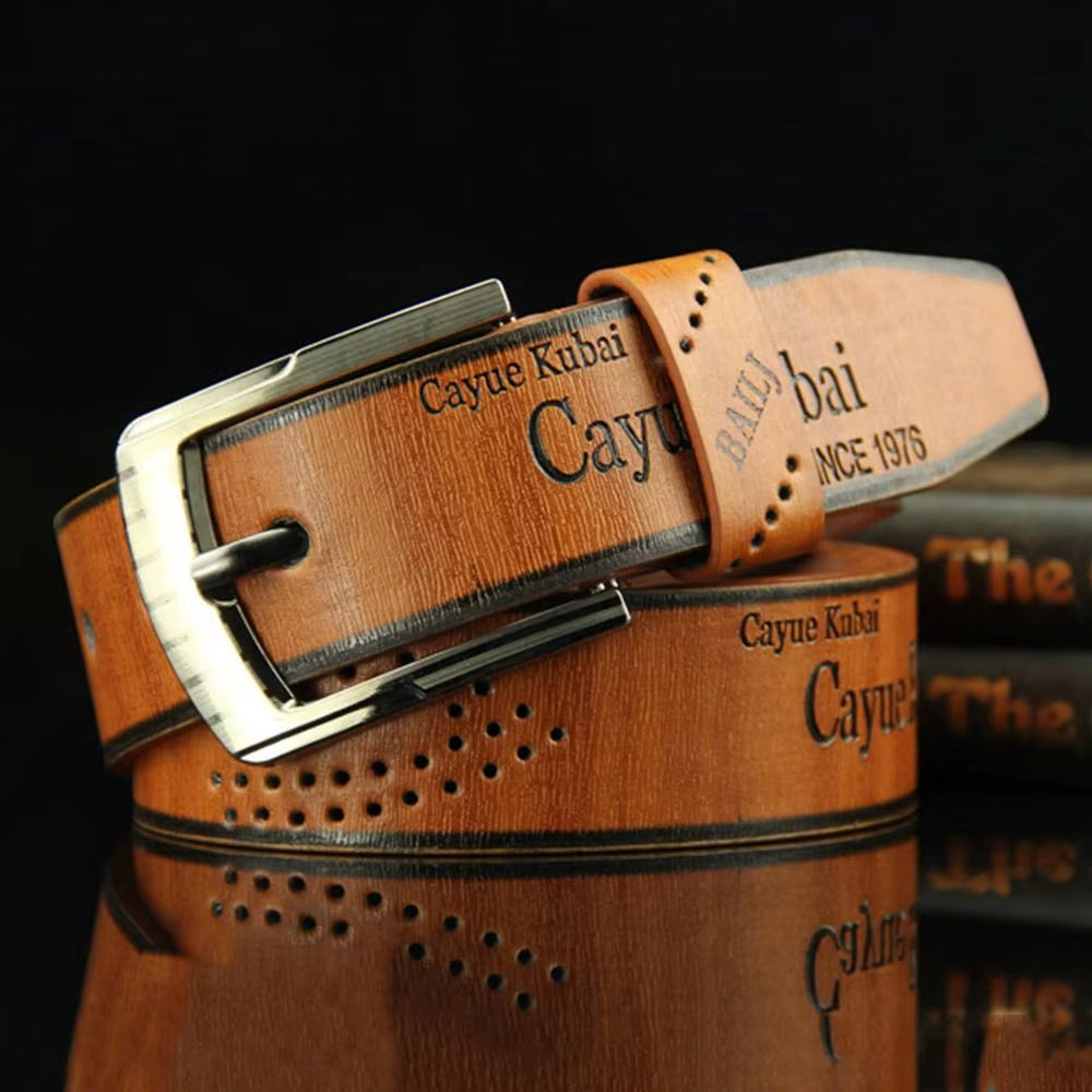 Men'S Leather Belt Letter Print Luxury Classic Buckle Business Cowboy Vintage Waistband Alloy Belts